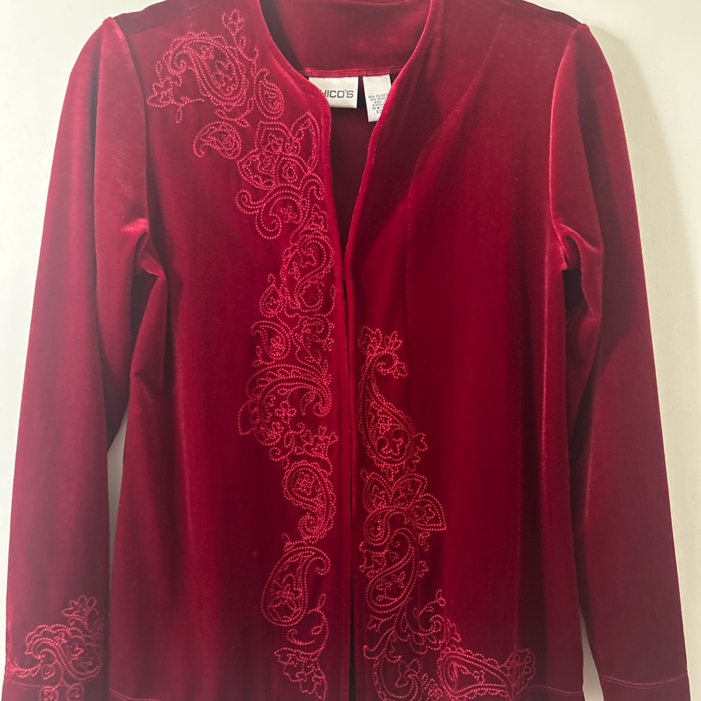 NWOT Chico's Vibrant Red Velvet Jacket